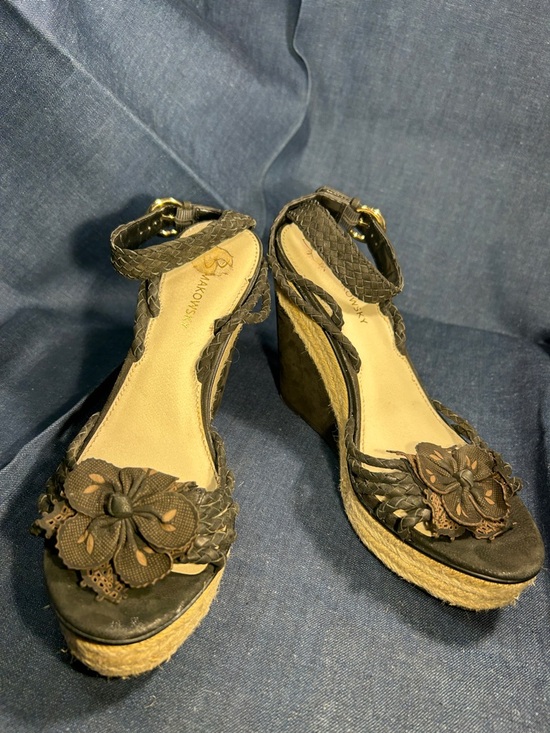 B. Makowski leather floral laser Cut flower wedge platform sandals shoes main image 5